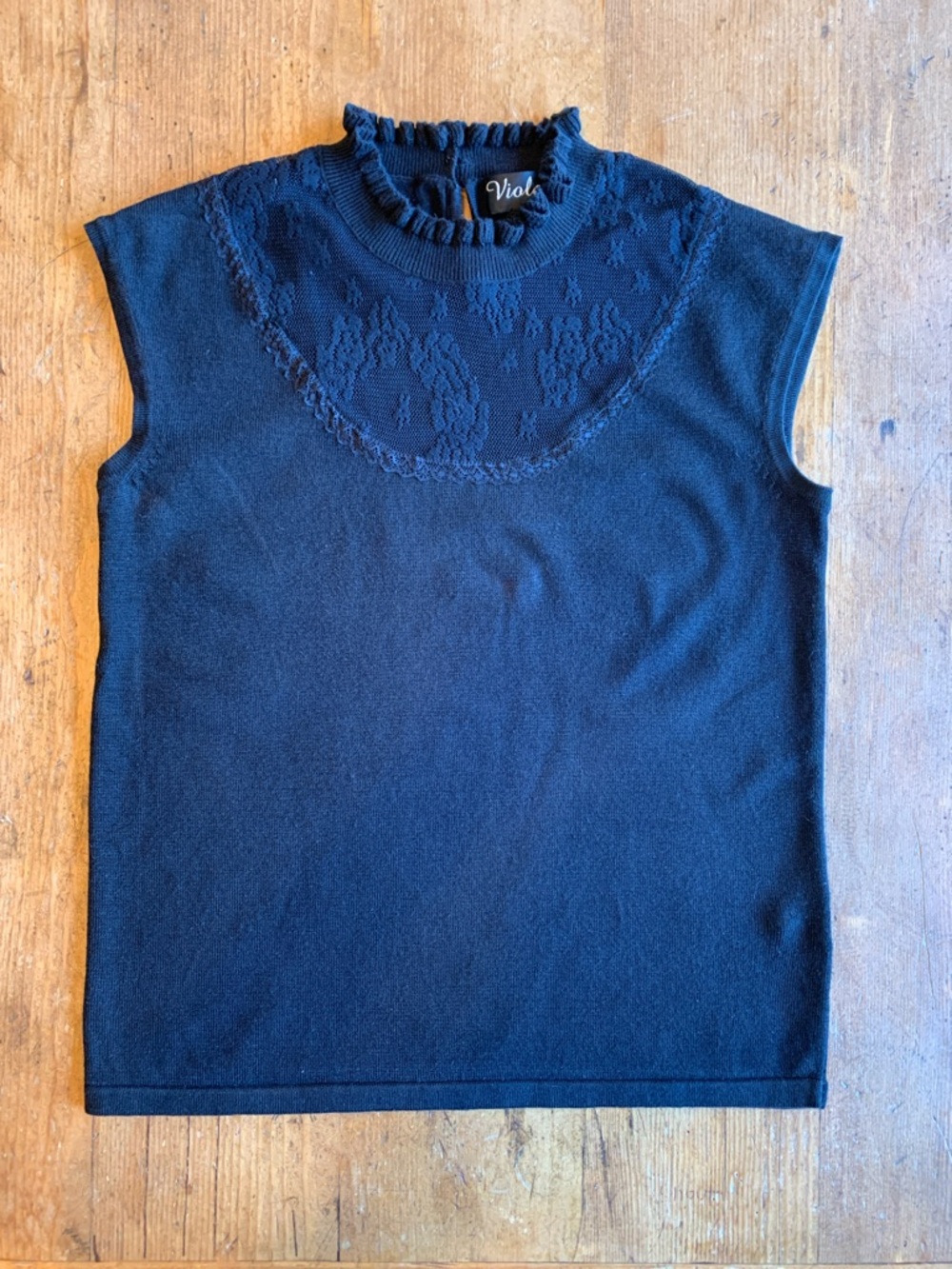 Ruffled Mock Neck Knit Tank — Black